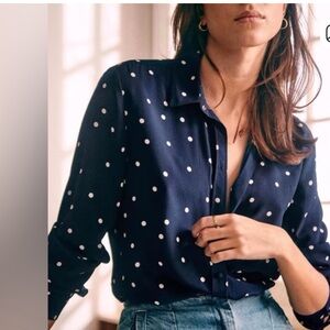 Sezane Dark Blue Blouse with White Dots
